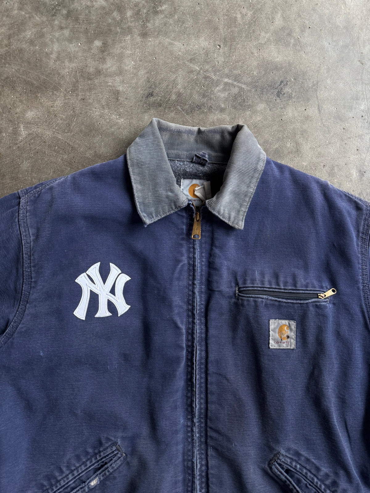 Vintage Distressed Navy Yankees Detroit Carhartt Jacket