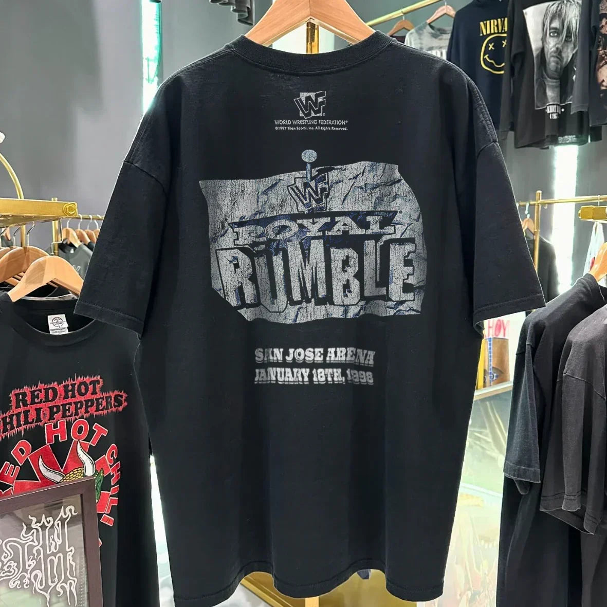 R0YAL RUMBLE 1998 PROMO VINTAGE WASHED BLACK T-SHIRT VIP